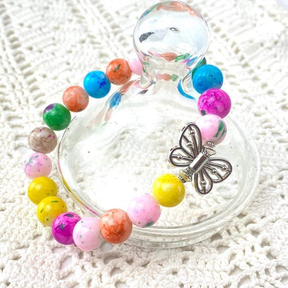 Butterfly Charm Bracelet Pastel Glass Beads